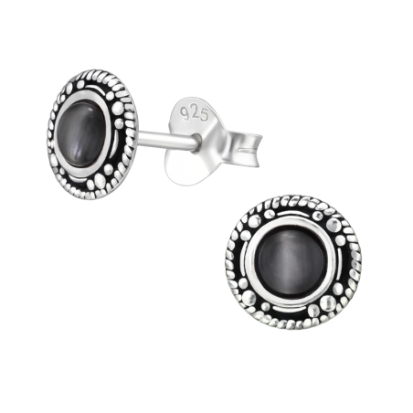 Oxidized Circle Ear Studs with semi-precious stones Jewellery | All4silver
