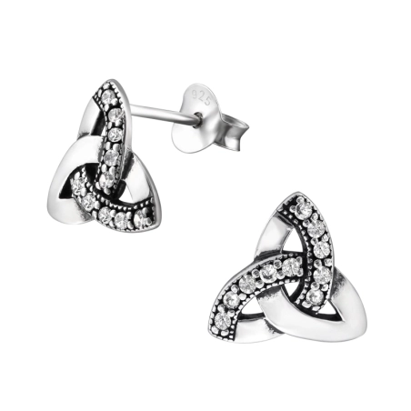 Celtic Ear Studs with Zirconia stones Jewellery | All4silver