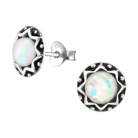 Round Ear Studs with semi-precious stones Jewellery | All4silver