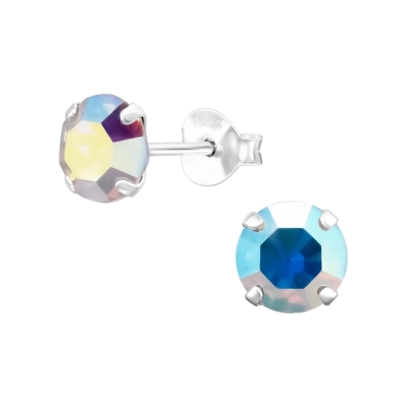 Round 6mm Ear Studs with Crystal stones Jewellery | All4silver
