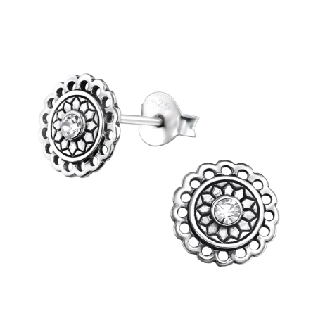Bali Round Ear Studs with Crystal stones Jewellery | All4silver
