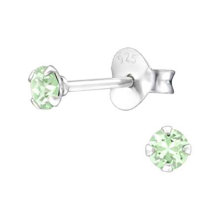 3mm round crystal - 925 Sterling Silver Ear Studs With Crystal Stones
