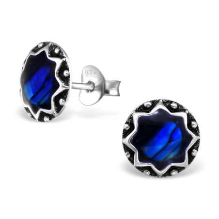 Round Ear Studs with semi-precious stones Jewellery | All4silver