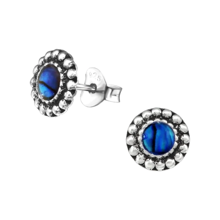 Round Ear Studs with semi-precious stones Jewellery | All4silver