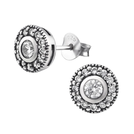 Round Ear Studs with Zirconia stones Jewellery | All4silver