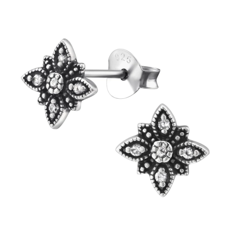 Flower Ear Studs with Zirconia stones Jewellery | All4silver