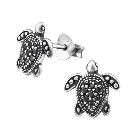 Turtle Ear Studs with Zirconia stones Jewellery | All4silver