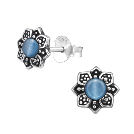 Flower Ear Studs with semi-precious stones Jewellery | All4silver