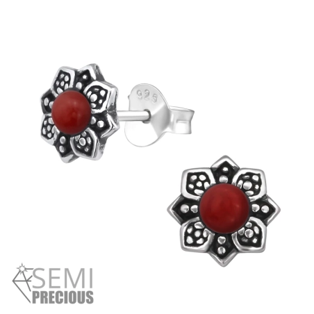Flower Ear Studs with semi-precious stones Jewellery | All4silver