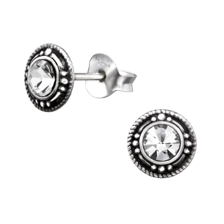 Round Ear Studs with Crystal stones Jewellery | All4silver