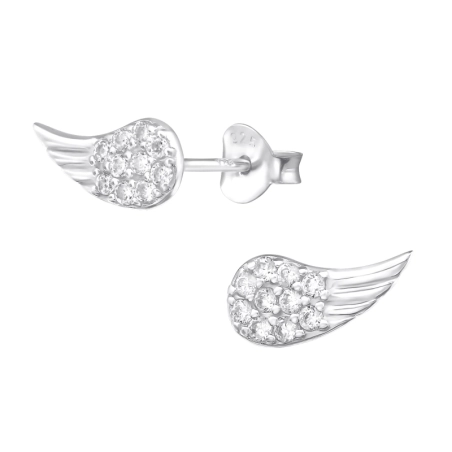 Wing Ear Studs with Zirconia stones Jewellery | All4silver