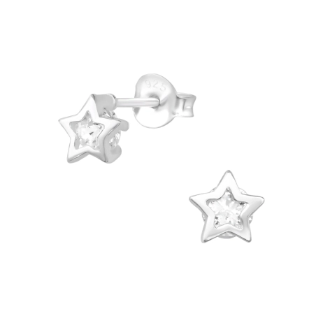 Star Ear Studs with Zirconia stones Jewellery | All4silver