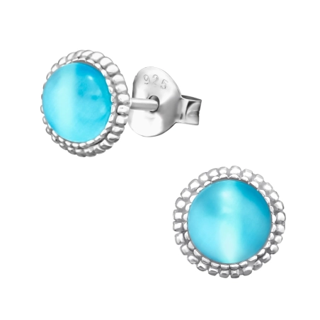 Round Ear Studs with semi-precious stones Jewellery | All4silver
