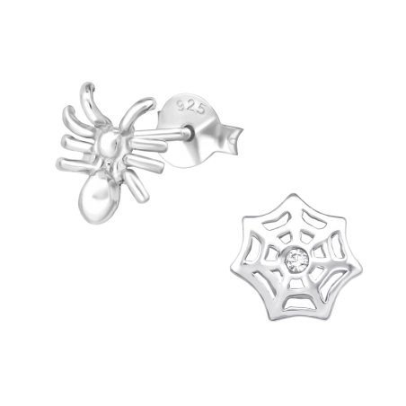 Spider And Spider Web Ear Studs with Crystal stones Jewellery | All4silver