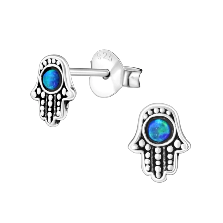 Hamsa Opal Ear Studs with semi-precious stones Jewellery | All4silver