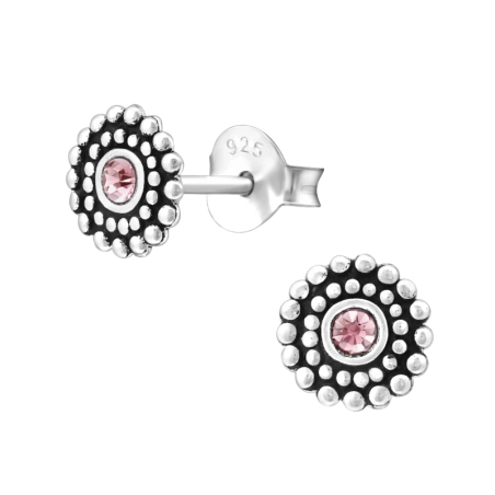 Round Ear Studs with Crystal stones Jewellery | All4silver