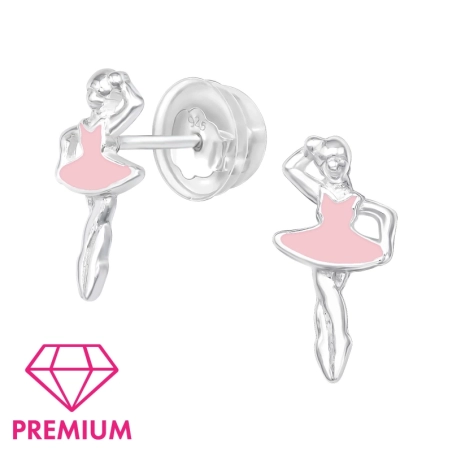 Ballerina - Premium - 925 Sterling Silver Ear Studs With Enamel Colors