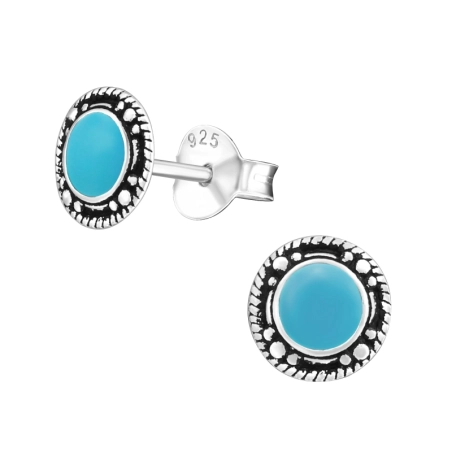 Round Ear Studs with semi-precious stones Jewellery | All4silver