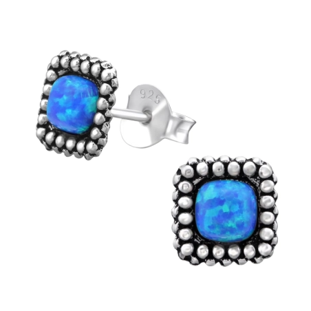 Square Opal Ear Studs with semi-precious stones Jewellery | All4silver