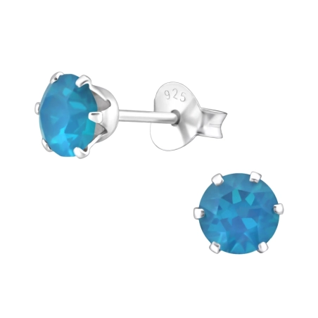 Round  With Genuine European Crystals - 925 Sterling Silver Lacrystale Silver Ear Studs