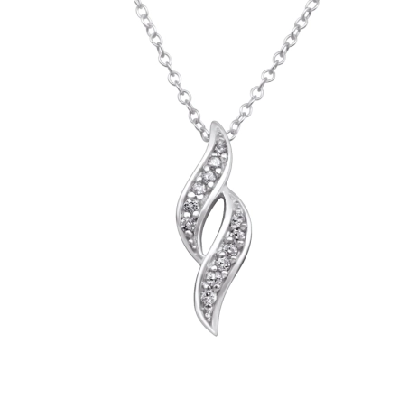 Rhodium Swirl - 925 Sterling Silver Necklace With Stones