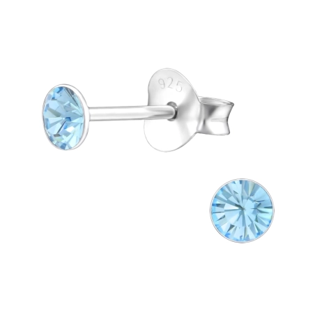 Round  With Genuine European Crystals - 925 Sterling Silver Lacrystale Silver Ear Studs