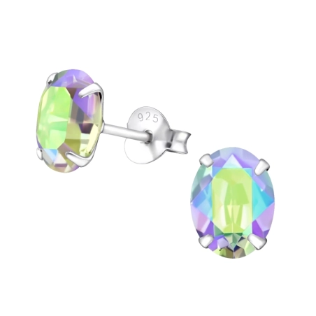 Oval  With Genuine European Crystals - 925 Sterling Silver Lacrystale Silver Ear Studs