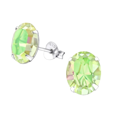 Oval  With Genuine European Crystals - 925 Sterling Silver Lacrystale Silver Ear Studs
