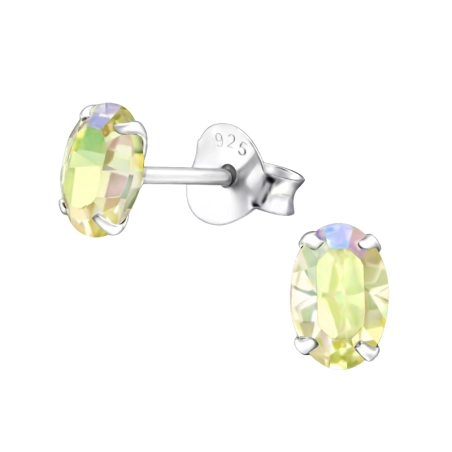 Oval  With Genuine European Crystals - 925 Sterling Silver Lacrystale Silver Ear Studs