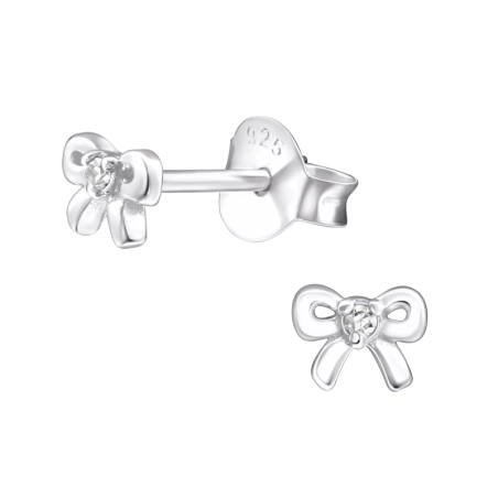 Bow - 925 Sterling Silver Ear Studs with Zirconia stones