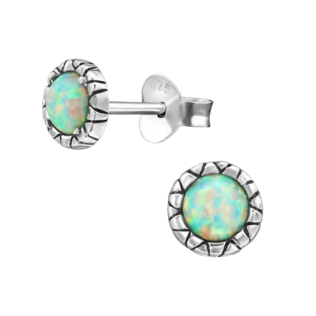 Round Opal Ear Studs with semi-precious stones Jewellery | All4silver