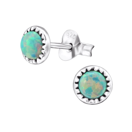 Round Opal Ear Studs with semi-precious stones Jewellery | All4silver