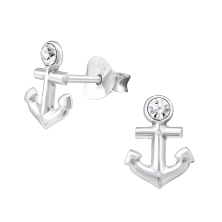 Anchor Ear Studs with Crystal stones Jewellery | All4silver