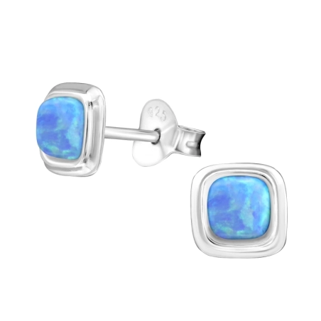 Square Opal Ear Studs with semi-precious stones Jewellery | All4silver