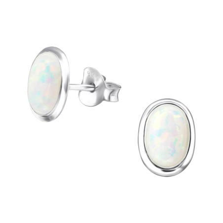 Oval Ear Studs with semi-precious stones Jewellery | All4silver