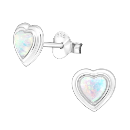 Heart synthetic opal - 925 Sterling Silver Ear Studs With Semi-Precious Stones