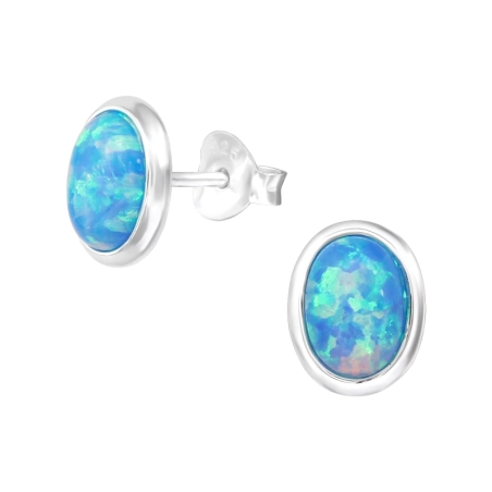 Oval Ear Studs with semi-precious stones Jewellery | All4silver