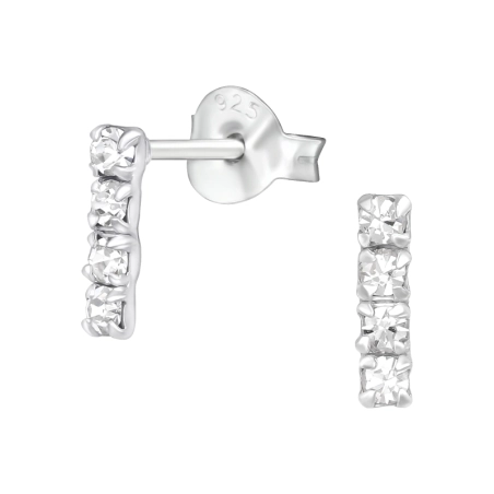 Bar Ear Studs with Crystal stones Jewellery | All4silver