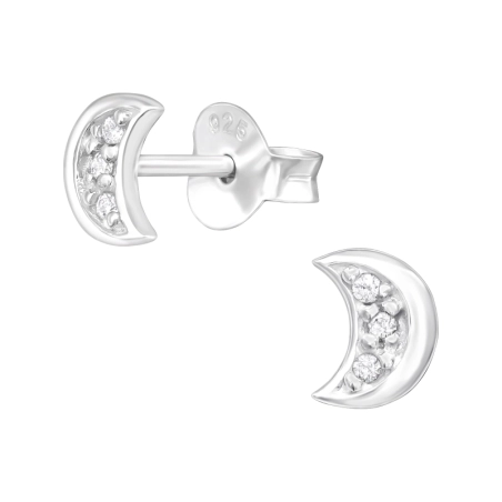Moon Ear Studs with Zirconia stones Jewellery | All4silver