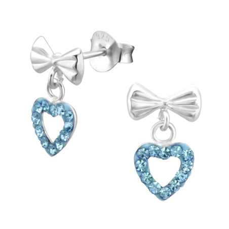 Bow With Hanging Heart Ear studs with stones Jewellery | All4silver