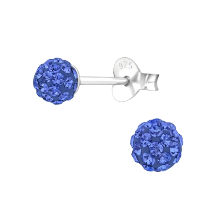 Ball  With Genuine European Crystals - 925 Sterling Silver Lacrystale Silver Ear Studs