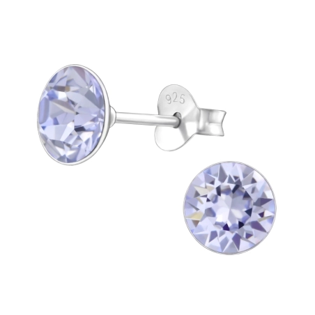Round  With Genuine European Crystals - 925 Sterling Silver Lacrystale Silver Ear Studs