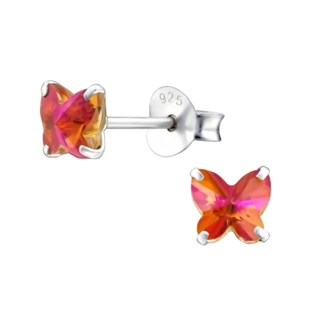 Butterfly  With Genuine European Crystals - 925 Sterling Silver Lacrystale Silver Ear Studs