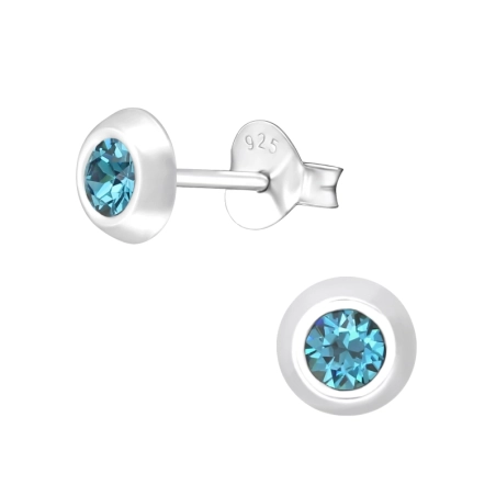 Round  With Genuine European Crystals - 925 Sterling Silver Lacrystale Silver Ear Studs