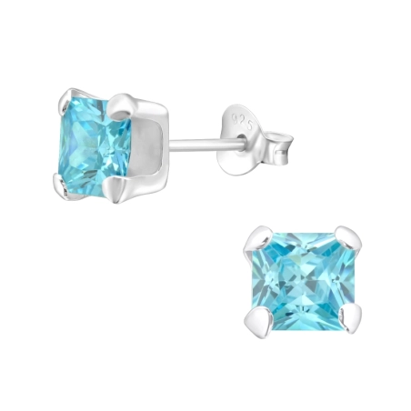 6mm Aqua Blue Zirconia - 925 Sterling Silver Basic Ear Studs