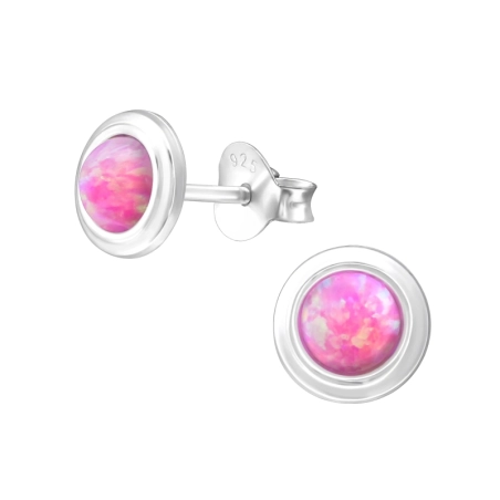Round Opal Ear Studs with semi-precious stones Jewellery | All4silver