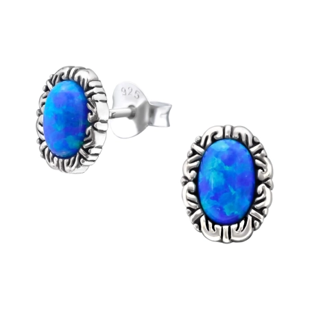 Oval Opal Ear Studs with semi-precious stones Jewellery | All4silver