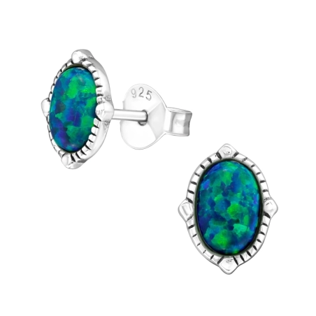 Oval Opal Ear Studs with semi-precious stones Jewellery | All4silver