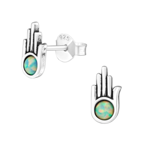 Hamsa Opal Ear Studs with semi-precious stones Jewellery | All4silver