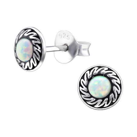 Round Opal Ear Studs with semi-precious stones Jewellery | All4silver